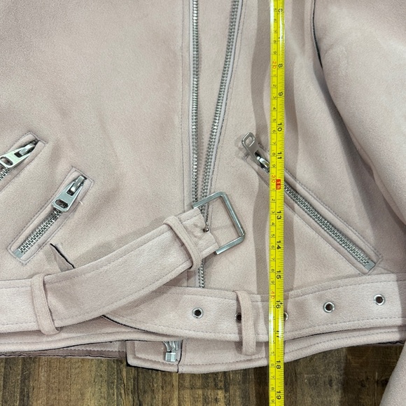 Womenβs Zara Basic Light Pink Faux Blush Faux Suede Zip Up Moto Jacked Size M - Picture 13 of 16